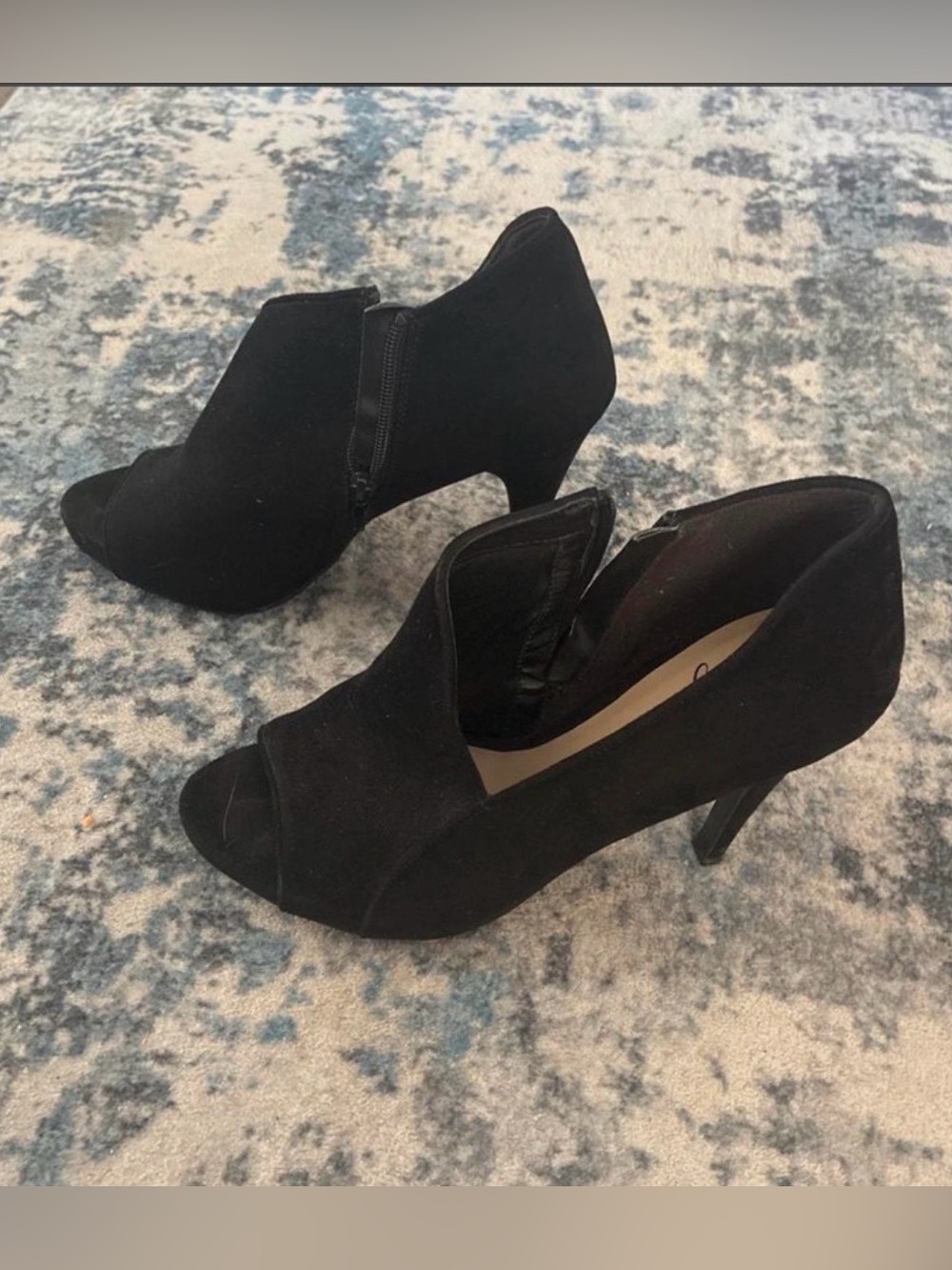 Black Suede Peep-Toe High Heel